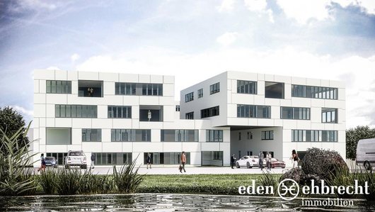 Die Gewerbeimmobilie mit insgesamt ca. 4.355 m² modernster Bürofläche entsteht derzeit im Entwicklungsgebiet Technologiepark. Foto: Eden-Ehbrecht Immobilien