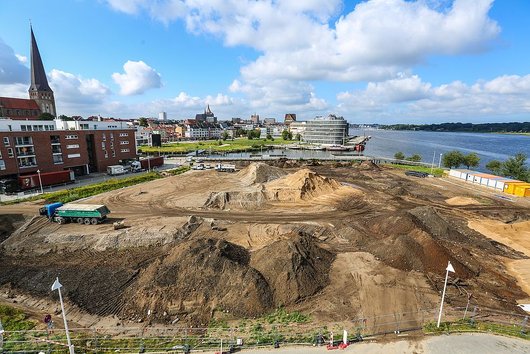 Bau der 180 neuen WIRO-Wohnungen auf der Holzhalbinsel in Rostock. (Foto: Jens Scholz)